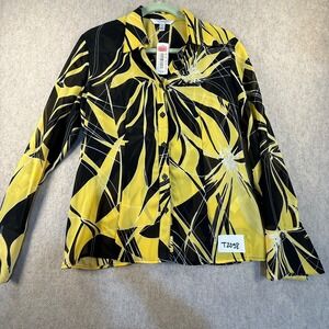Conrad C Collection Yellow Black Abstract Floral Button Blouse Size 12 NWT Y2K